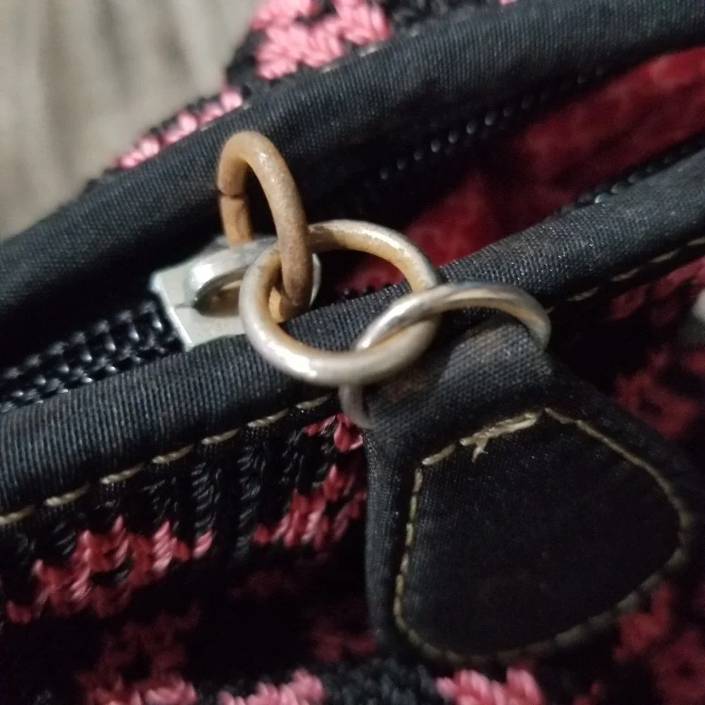 The Sak Pink Black Checked Crochet Canvas Strap